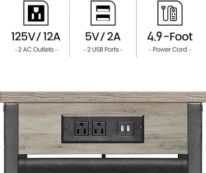 TUTOTAK C Shaped End Table with Charging Station, Side Table for Sofa, Couch Table with Storage Bag, Set of 2, TV Tray Table with 2 USB Ports and Outlets for Living Room, Bedroom, TB01BG0242