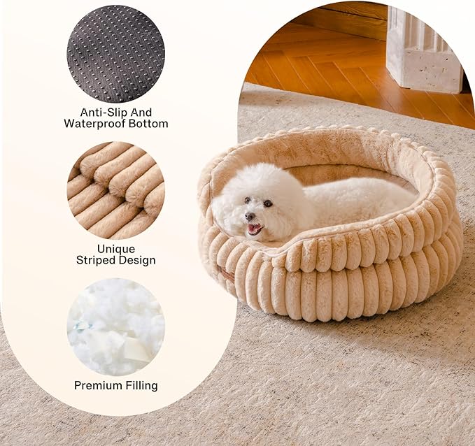 MEWOOFUN Dog Bed for Medium Dogs, Washable Large Cat Beds for Indoor Cats, Donut Pet Bed for Dogs and Cats with Anti-Slip Bottom (Camel, 27"x27"x10")-Mewly Pet