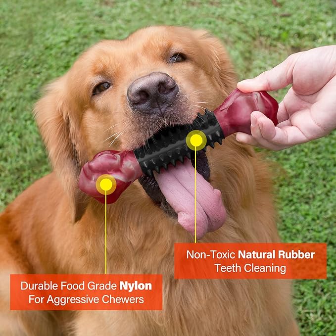 Apasiri Dog Toys for Aggressive Chewers with Bacon Flavor: 8" Indestructible Chew Bones for Large Breeds, Tough Nylon & Rubber Dog Toys Keep Them Busy, Interactive Play - 2-Pack-Mewly Pet