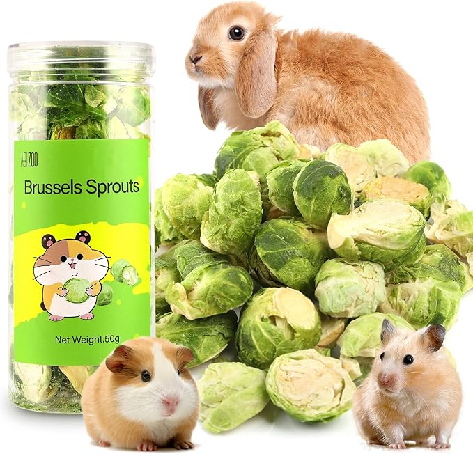 Abizoo Freeze Dried Brussels Sprouts Rabbit and Hamster Chew Treats Resealable Jar for Hamsters Bunny Guinea Pigs Groundhogs Natural Fiber Vitamin Snacks-Mewly Pet