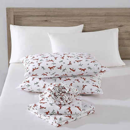 Eddie Bauer- King Sheet Set, Cotton Flannel Bedding Set, Brushed for Extra Softness, Cozy Home Décor (Fox Trail Orange, King)