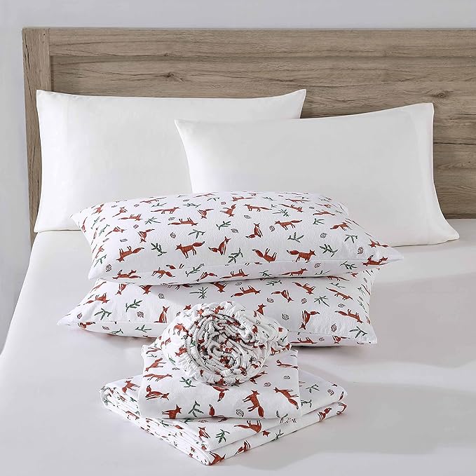 Eddie Bauer- Twin Sheet Set, Cotton Flannel Bedding Set, Brushed for Extra Softness, Cozy Home Décor (Fox Trail Orange, Twin)