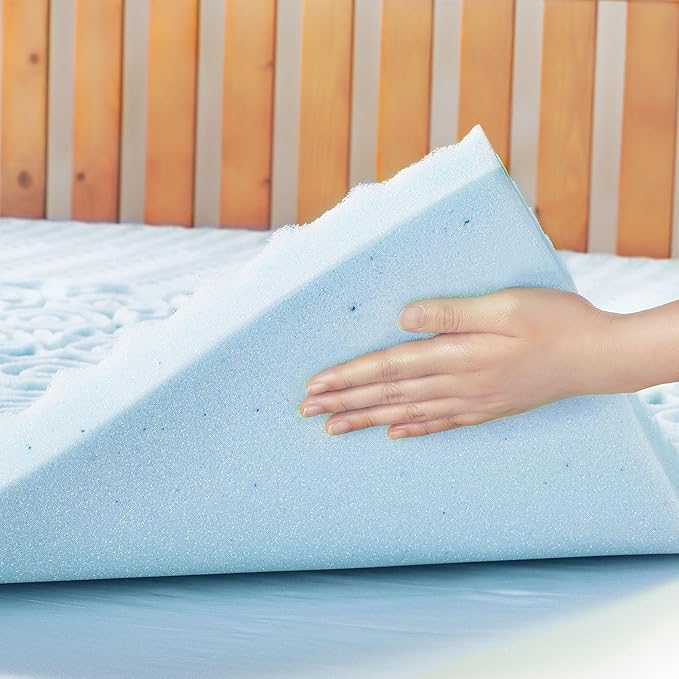 Mellow 2 Inch 5-Zone Memory Foam Mattress Topper, Cooling Gel Infusion, Dorm Essentials, King Blue