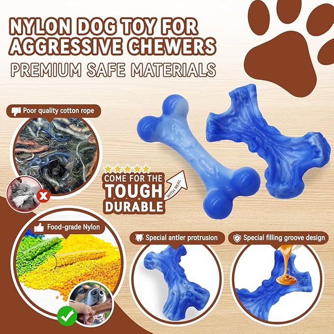 Magicorange Tough Dog Toys, Chew Toys for Aggressive Chewers, Dog Bone Toy Nylon Almost Indestructible Dogs Toy for Teeth Cleaning and Training (Blue)-Mewly Pet