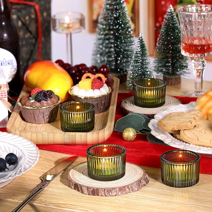 Green Tealight Candle Holder Set of 12, Small Votive Candle Holders for Table Centerpiece,Glass Tea Light Candles Holder for Party&Home,Wedding Decor(2''Dia*1.4''H)