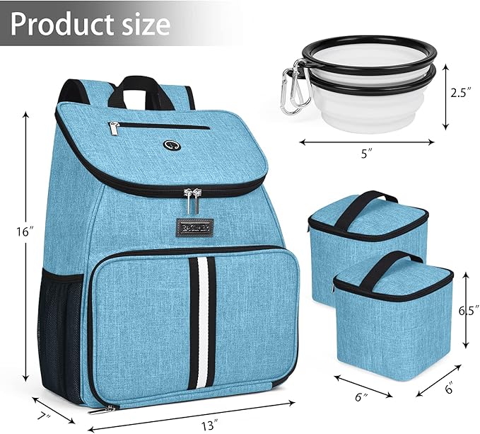 BAGLHER丨Dog Travel Bag, Airline Approved Pet Supplies Backpack, Dog Travel Backpack with 2 Silicone Collapsible Bowls and 2 Food Baskets-Mewly Pet