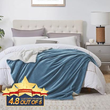 Walensee Sherpa Fleece Blanket (Throw Size 50”x60” Slate Blue) Plush Throw Fuzzy Super Soft Reversible Microfiber Flannel Blankets for Couch, Bed, Sofa Ultra Luxurious Warm and Cozy for All Seasons