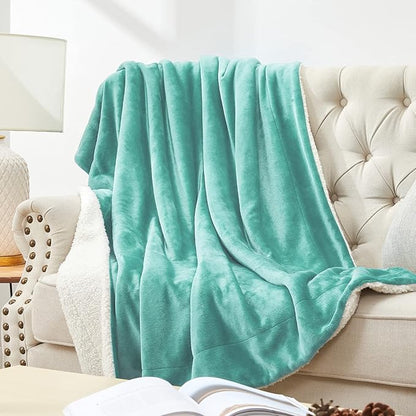 Walensee Sherpa Fleece Blanket (King Size 108”x90” Turquoise) Plush Throw Fuzzy Super Soft Reversible Microfiber Flannel Blankets for Couch, Bed, Sofa Ultra Luxurious Warm and Cozy for All Seasons