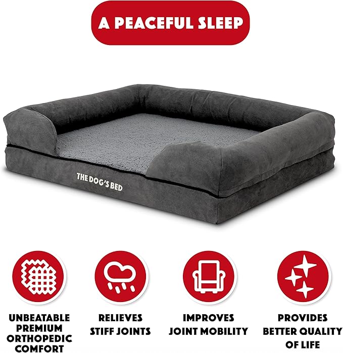 The Dog’s Bed, Medium Grey Plush Memory Foam, Pain Relief: Arthritis, Hip & Elbow Dysplasia, Post Surgery, Lameness, Supportive, Calming, Washable Cover, Veterinary Approved-Mewly Pet