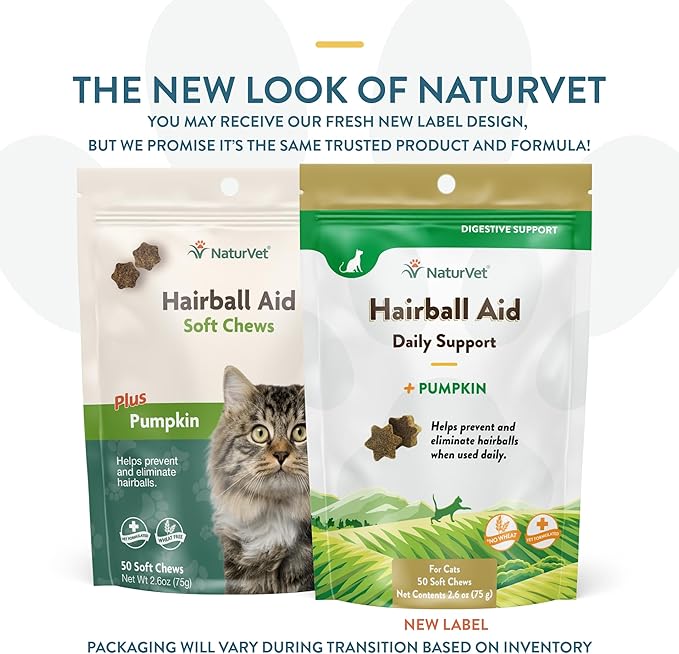 NaturVet Hairball Remedy Vitamin & Digestive Aid Supplement for Cats – Pet Health Supplement for Cat Hairballs, Digestive System Support – Includes Pumpkin, Vitamins – 50 Ct.-Mewly Pet