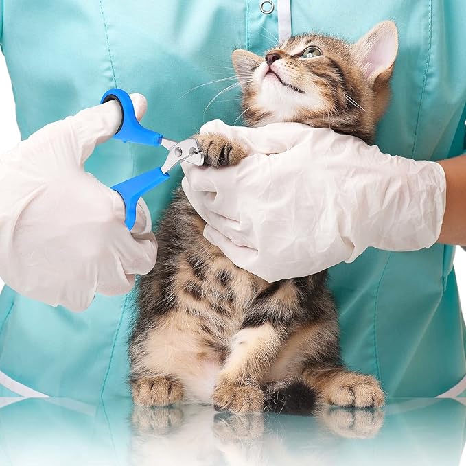 Patelai 5 Pcs Cat Bathing Bag Set Cat Grooming Bag Adjustable Pet Shower Net Muzzles Nail Clipper Tick Remover Tool Massage Brush(Grey-White)-Mewly Pet