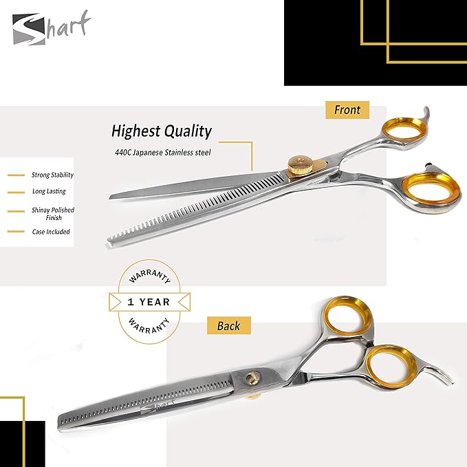 Professional Cat and Dog Grooming Scissors heavy-duty Pet Thinning Scissors for Dogs and Cats, 440c Japanese Steel Comfortable Long-Lasting Sharpness for Years (Contemporary)-Mewly Pet