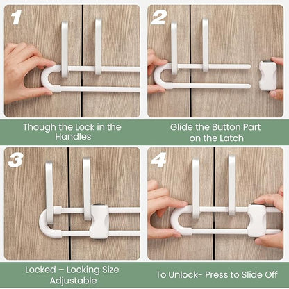 Jetec 10 Pieces Cabinet Locks for Babies, U-Shaped Proofing Drawers Safety Child Locks Adjustable, Easy to Use Childproof Latch for Knob Handle on Kitchen Door Storage Cupboard Closet (White, Black)