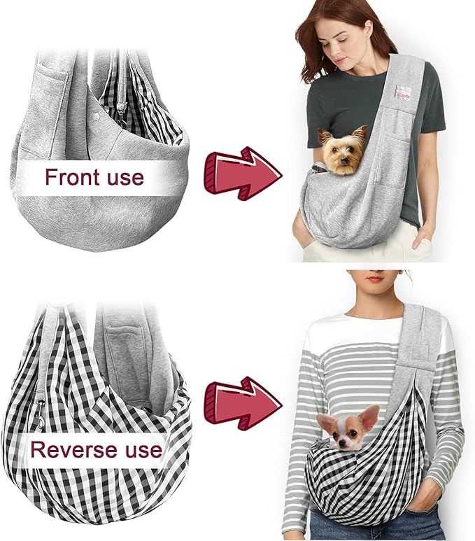 Pet Dog Sling Carrier for 3-10 lbs pet,Dog Purse Pouch,Dog Satchel,Reversible unadjustable Strap Travel Hand-Free Safe Bag Small Puppy Backpack (Grey)-Mewly Pet