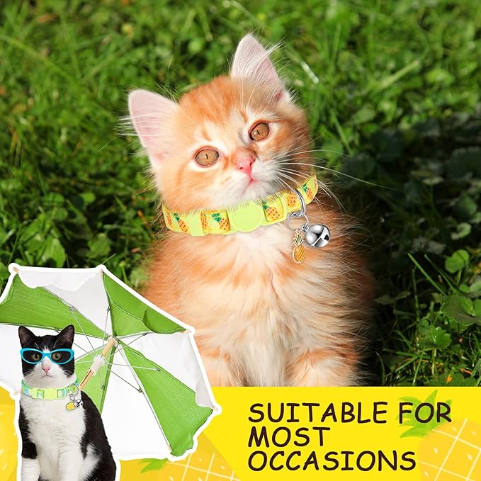 Frienda 12 Pcs Spring Summer Breakaway Cats Collars Girl Cat Safety Adjustable Collars with Bell and Summer Fruit Patterns Pendants Set for Pets Decoration(Medium)-Mewly Pet