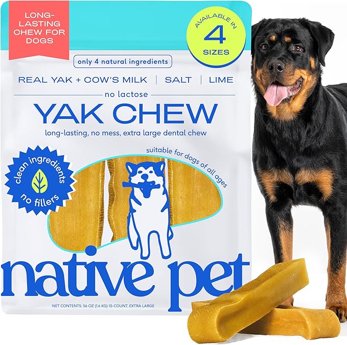 Native Pet Yak Cheese Himalayan Dog Chews XLarge - Long Lasting Dental Sticks for Extra Large Breeds – 100% All Natural Himalayan Yak Chews – Cheese Bone for Aggressive Chewers - 10 Per Pack-Mewly Pet
