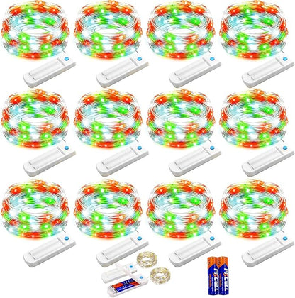 YJFWAL 12 Pack 10ft 30LED Timer Fairy Lights Battery Powered, Starry String Lights with 8 Modes Remote Waterproof Twinkle Lights for DIY, Bedroom, Wedding, Party, Patio, Christmas Decor (Xmas Color)