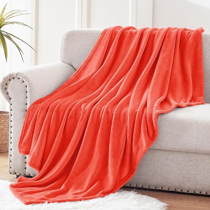 Exclusivo Mezcla Extra Large Fleece Throw Blanket for Couch, Sofa, 300GSM Super Soft and Warm Blankets, Coral Orange Throw All Season Use, Cozy, Plush, Lightweight, 50x70 Inches