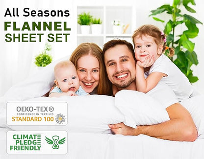 RUVANTI Flannel Sheets Full Size - 100% Cotton Double Brushed Bed Sheets Set, Deep Pockets 16 Inches, All Seasons Breathable & Extra Soft Full Sheets, Warm & Cozy, 4 Piece, Dazzale