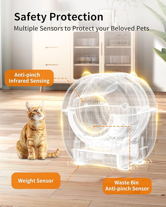 Self Cleaning Litter Box,76L Automatic Cat Litter Box Self Cleaning with APP Control,Low Noise,Safety Protection,Roll Garbage Bags,Deodorizer and Cleaning Brush for Multiple Cats-Mewly Pet