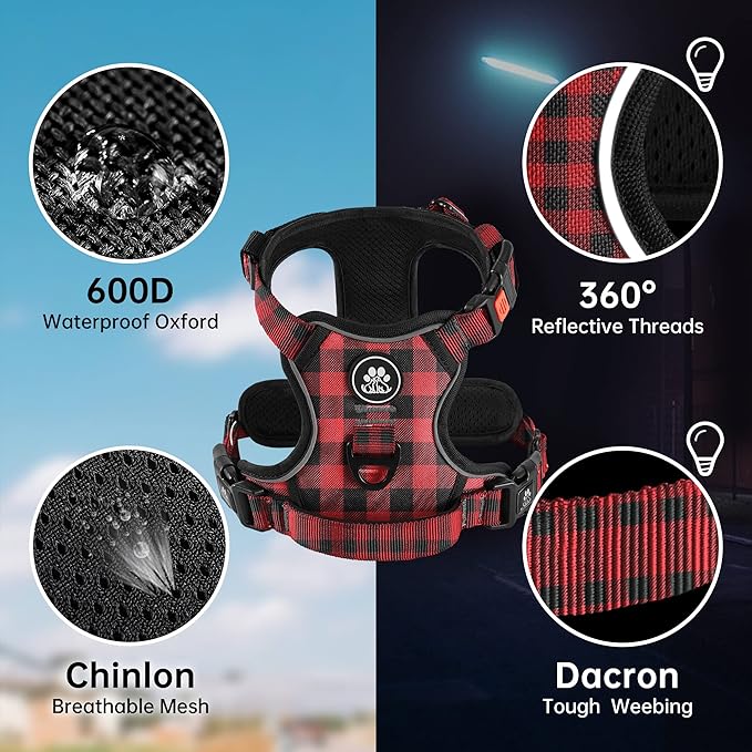NESTROAD No Pull Dog Harness with Leash, Reflective No Choke Pet Vest Harness,Adjustable Soft Padded Dog Harness with Easy Control Handle for Large Dogs(Checkered Red,X-Large)-Mewly Pet