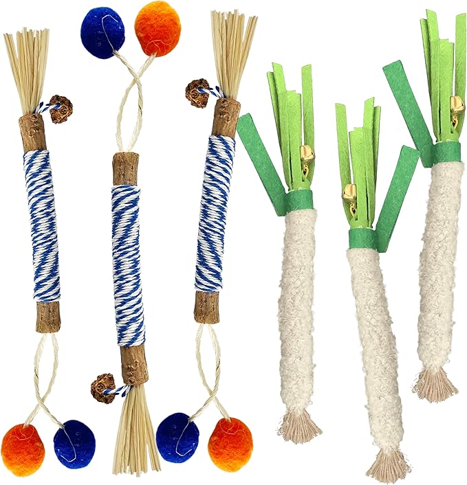 Catnip 6PCS Chew Stick with Wrapped Cotton Rope – Natural Dental Care Cat Toy for Teeth Cleaning & Gum Health, Satisfies Chewing Instincts, Safe & Long-Lasting Kitten Teething Toy-Mewly Pet