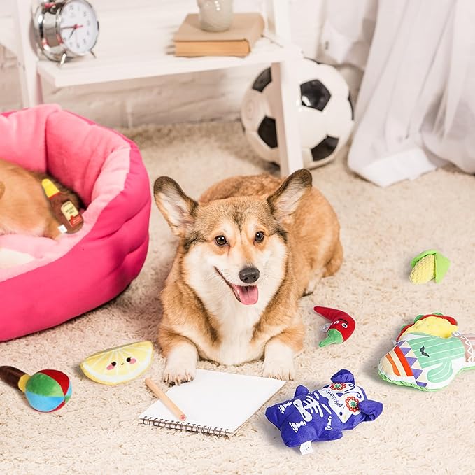 Nocciola Mexican Style Squeaky Dog Toys, Cute Soft Plush Stuffed Crinkle Chew Puppy Toys for Small Medium Breed, 8 Packs-Mewly Pet