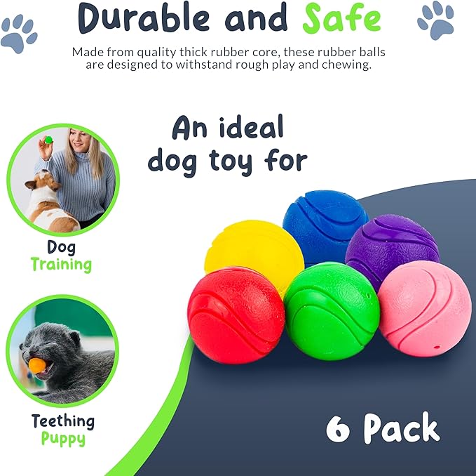 SuperFetch Dog Balls 1.5 Inch - Squeaky Dog Toys for Small Dogs and Puppies - Rubber Balls for Fetch, Training, Teething, Boredom and Solo Play - 6 Pack-Mewly Pet