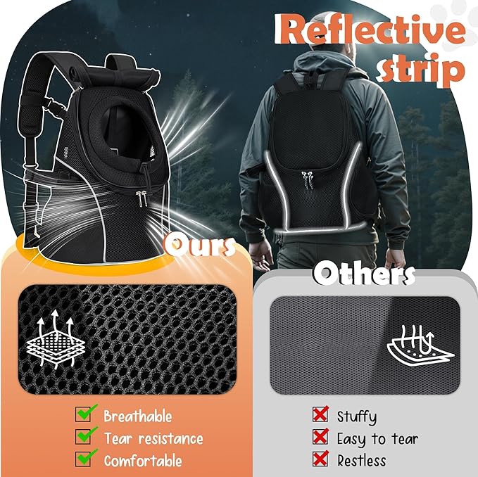WOYYHO Pet Dog Carrier Backpack with Top and Side Windows, Small Dog Front Backpack Ventilated Mesh Dog Back Pack with Safety Belt for Travel Hiking Outdoor Adventures (Size M: 5-9 lbs, Black 2.0)-Mewly Pet