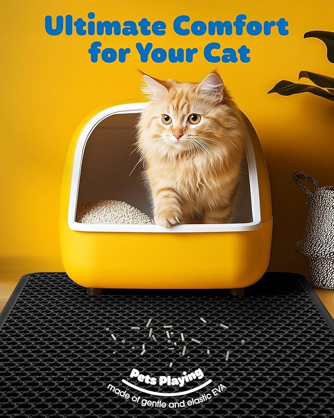 35" x 30" Cat Litter Mat - Ultra-Large Litter Box Mat with Double Layers, Urine-Proof and Non-Slip Litter Trapping Mat, Easy to Clean Kitty Litter Mats for Floor, Scatter Control, Black-Mewly Pet