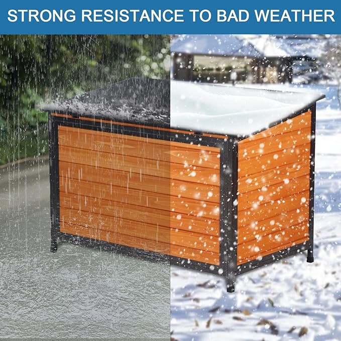 Dog House Outdoor Insulated 43.3" L Large Dog Kennel 6 Sides All-Round Foam Winter Weatherproof for Small Medium Large Dogs with Strong Metal Chew Proof Frame-Mewly Pet