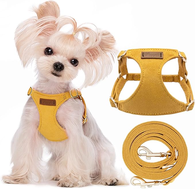 Puppytie No Pull XXS Puppy Harness with Multifunction Dog Leash,Soft Adjustable No Choke Escape Proof Pet Harness Vest,Yellow,XXS-Mewly Pet
