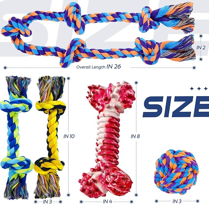 SHARLOVY Dog Chew Toys for Aggressive Chewers, 5 Pack Indestructible Dog Toys for Large Breed, Cotton Rope Toys, Tough Bone Chew for Aggressive Chewers Large Breed-Mewly Pet