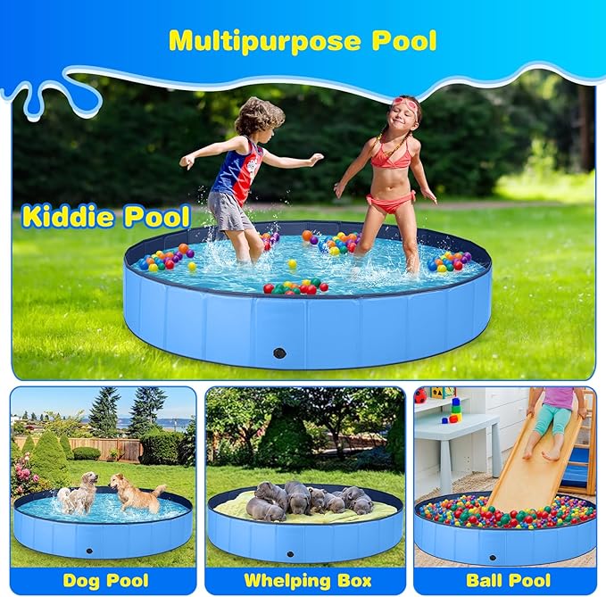 Jecoo Dog Pool for Large Dogs Kiddie Pool Hard Plastic Foldable Dog Bathing Tub Portable Outside Kids Swimming for Pets and Dogs Outdoor Backyard-Mewly Pet