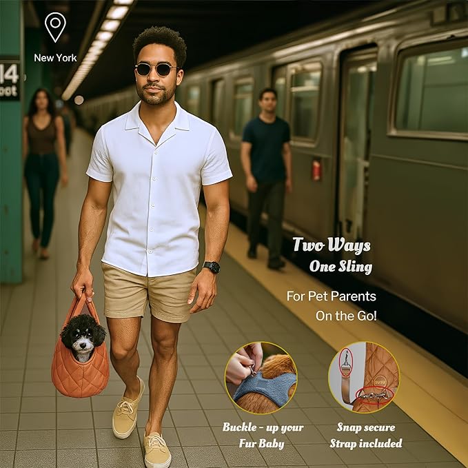 Small Dog Carrier Sling – Copper Brown Hands‑Free 2‑in‑1 Cross‑Body & Handheld Pet Sling for Small Dogs up to 10 lbs, Parachute‑Grade Rip‑Stop Nylon, Padded Strap & Safety Tether-Mewly Pet