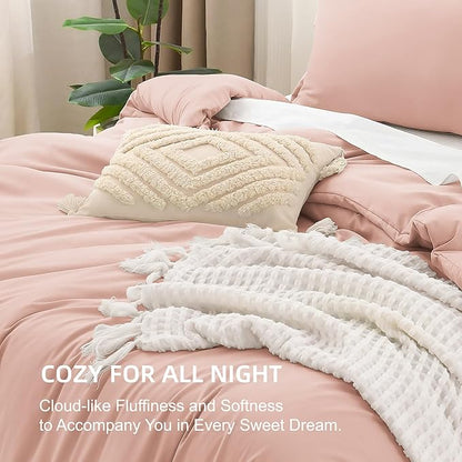 Litanika Pink Comforter Set King Size, 3 Pieces Blush Plain Bedding Comforter Set, All Season Bed Set (90x90In Comforter & 2 Pillowcases)