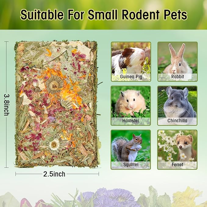 Abizoo Rabbit Natural Treats,10Pcs Timothy Hay Toys Chips Bunny chew Toys with Herbal Flowers Guinea Pig Treats for Hamster Chinchillas Gerbils Rats Small Animals Teeth Care Crisp Snacks-Mewly Pet