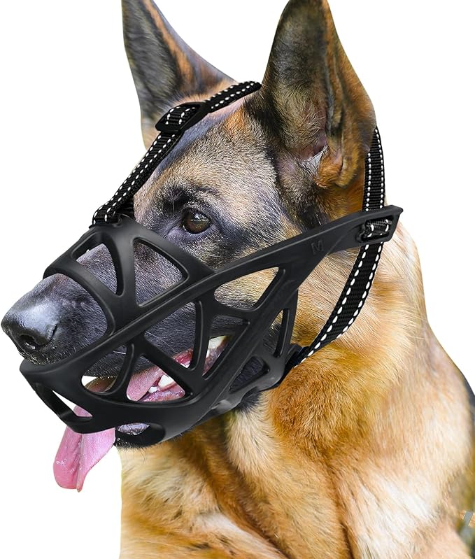 Dog Muzzle for Large Dogs, Medium and X-Large Aggressive Dog, Breathable Basket Muzzles, Suitable for Grooming Trimming Training, Allows Panting Drinking (Black, S)-Mewly Pet