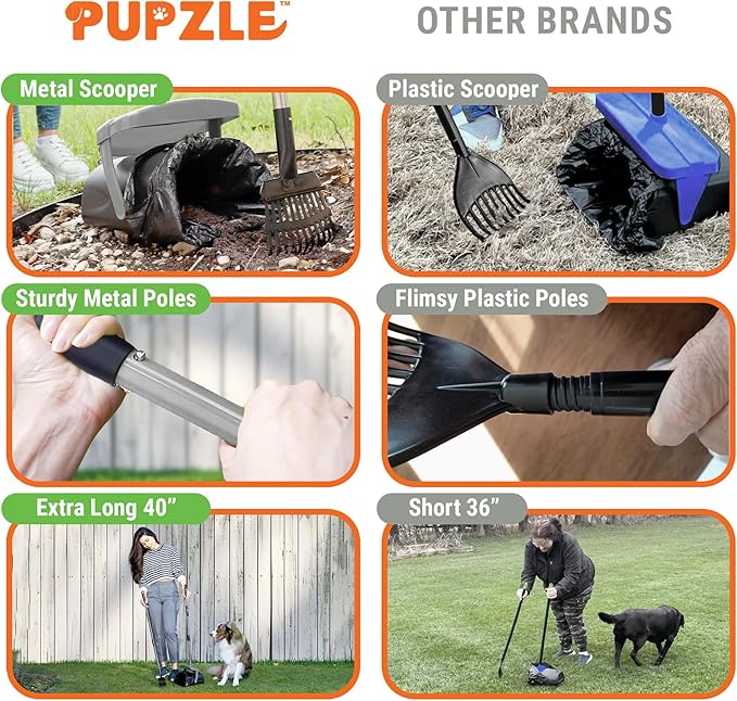 Dog Pooper Scooper with Bag Attachment, 40" Long Handle Pooper Scooper for Large Dogs, Dog Poop Scoop for Yard, Large Capacity Swivel Bin and Rake, Lavender Scented Bags (Grey)-Mewly Pet