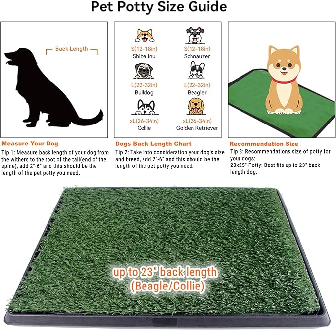 Dog Grass Pad with Tray 25"X20" - Portable Dog Litter Box for Balcony/Patio, Indoor/Outdoor Artificial Turf Pet Potty for Puppy Training, with Washable Pee Pad and Fake Grass Mat-Mewly Pet