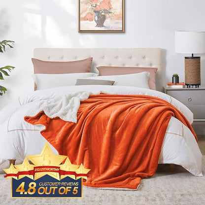 Walensee Sherpa Blanket (Throw Size 60”x80” Orange) Super Soft Fleece Plush Blankets for Bed, Couch, Sofa, Fuzzy Warm Cozy Microfiber Flannel Lightweight Throw Blanket for Adults, Man, Woman
