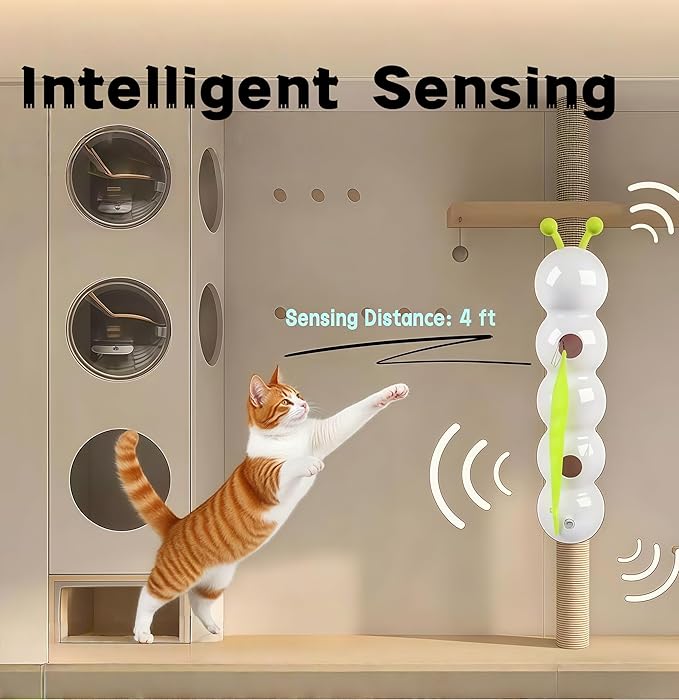 Interactive Cat Feather Toy, Automatic Fluffy Cat Teaser, Whack-a-Mole Cat Toy, USB Rechargeable, Wall-Mounted, with Suction Cup, Perfect for Indoor Cats-Mewly Pet