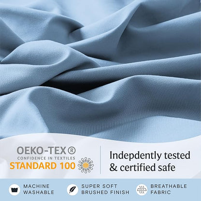 LuxClub 4 PC King Sheet Set, Breathable Luxury Bed Sheets, Deep Pockets Wrinkle Free Cooling Bed Sheets Machine Washable Hotel Bedding Silky Soft - Sky King