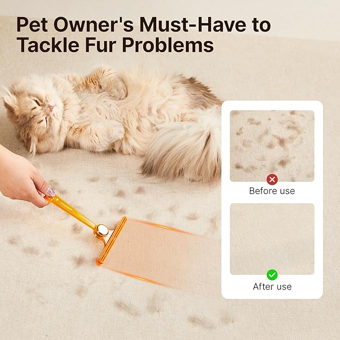 Potaroma Pet Hair Remover Set of 2, Dog Cat Hair Remover, Fur Removal Tool, Portable Carpet Scraper Brush for Carpets, Car Mat Couch, Pet Bed, Furniture Rug-Mewly Pet