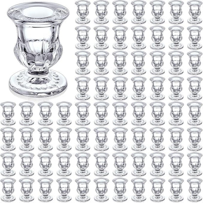Foaincore 66 Pcs Candlestick Holders Bulk 2.5 Inch Taper Candle Holder for Table Centerpiece Thick Glass Ritual Candle Stand for Wedding Christmas Valentines Festival Party Decorations (Clear)
