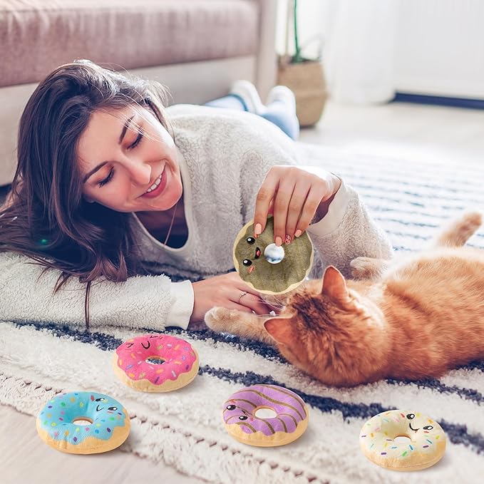 L1rabe Fall Donut Catnip Stuffed Toys - 5Pcs Funny Dessert Cat Toys Black Cat Appreciation Day Pet Supplies, Indoor Cats Chew Bite Teething Tools Kittens Catmint Birthday Gifts Interactive Supplies-Mewly Pet