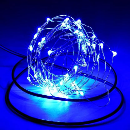 Karlling USB Plug in LED Fairy Lights,2 Packs of 50 LED Bulbs 16 Ft Silver Wire Waterproof Starry String Lights for Bedroom Patio Garden Party Wedding Commercial Lighting (Blue)