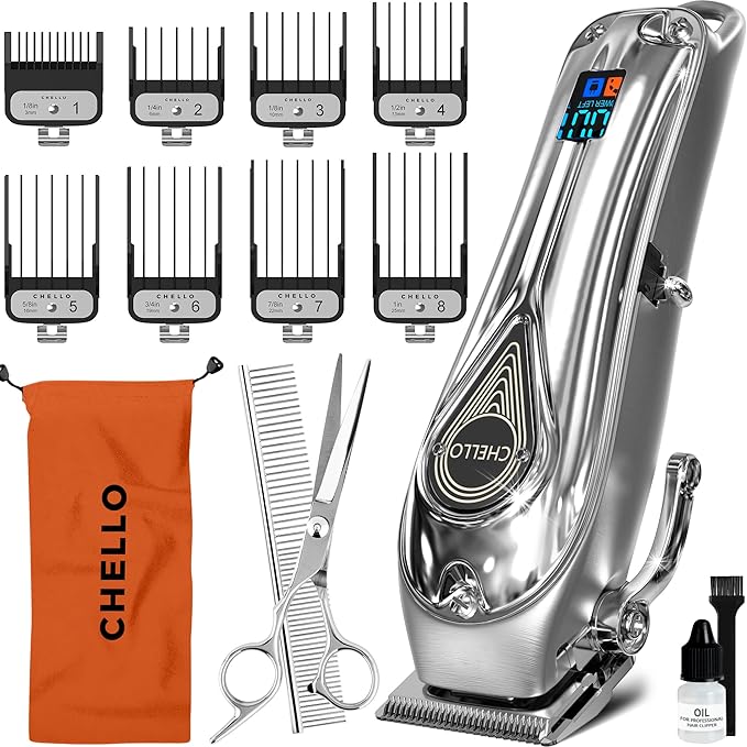 Full Metal Professional Dog Clippers for Grooming, Rechargeable, Low Noise Cordless, Pet Hair Clippers for Large Dogs, Heavy Duty Use with LED Display-Mewly Pet