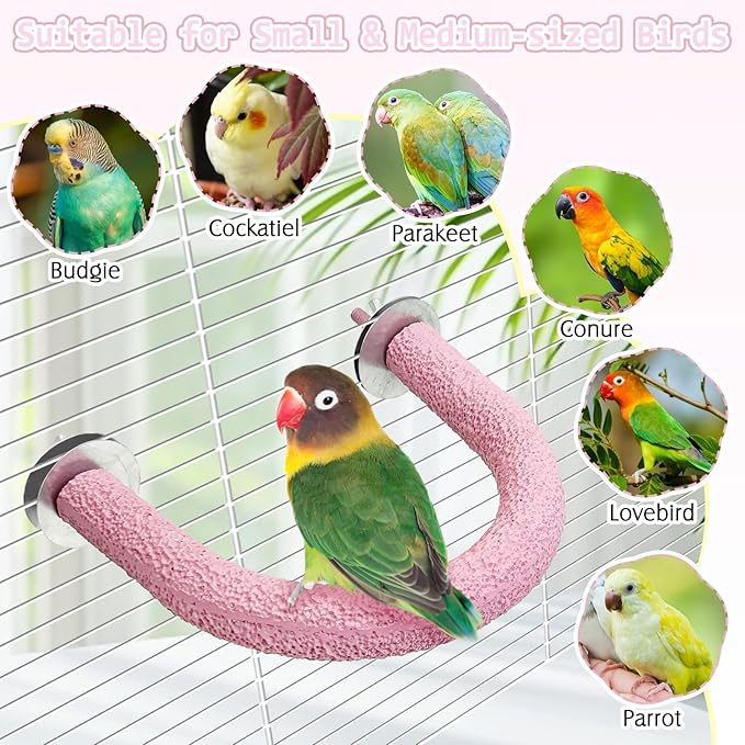 PINVNBY 5 Pack Bird Perch Resin Bird Beak Grinding Stone Parrot Cage Perch Stand Platform Foot Claws Trimmer Chew Toy Bird Cage Accessories for Budgie Cockatiel Conure Lovebird Finch (Pink)-Mewly Pet