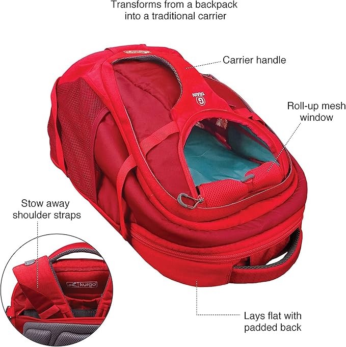 Kurgo G-Train - Dog Carrier Backpack for Small Pets - Cat & Dog Backpack for Hiking, Camping or Travel - Waterproof Bottom - Red-Mewly Pet
